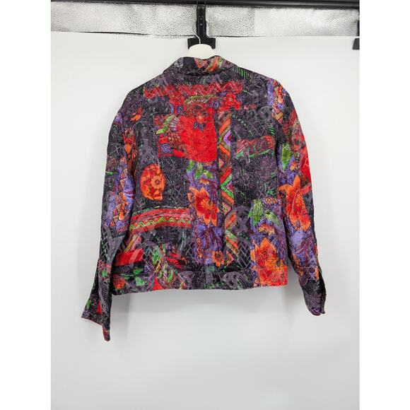 Chico's Silk Linen Multicolor Jacket Pockets Women's 2 - Large Art to Wear - Picture 2 of 7